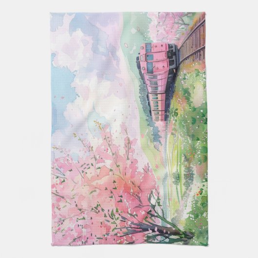Ein Zug im Frühling Geschirrtuch (Vertikal)