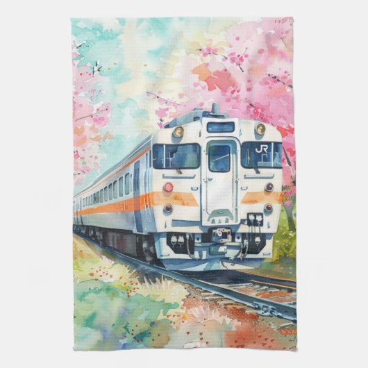 Ein Zug im Frühling Geschirrtuch (Vertikal)