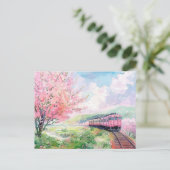 Ein Zug im Frühling Postkarte (Stehend Vorderseite)