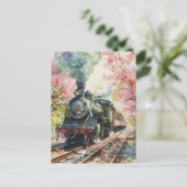 Ein Zug im Frühling Postkarte (Stehend Vorderseite)