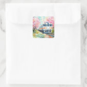 Ein Zug im Frühling Quadratischer Aufkleber (Tasche)