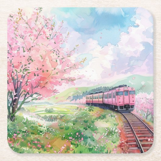 Ein Zug im Frühling Rechteckiger Pappuntersetzer (Vorderseite)