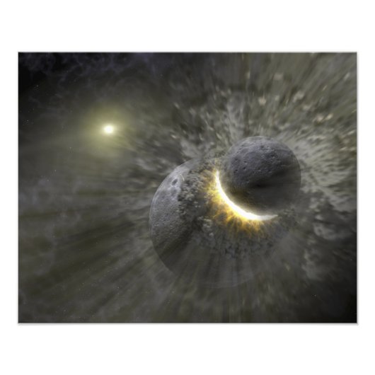 Ein Zusammenstoß massiver Objekte im Weltraum Fotodruck (Vorne)