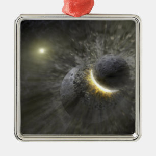 Ein Zusammenstoß zwischen enormen Gegenständen i Ornament Aus Metall