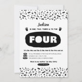 Ein zwei drei und die vier, 90er Hüftpfropfen Gebu Einladung (Vorderseite)