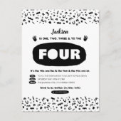 Ein zwei drei und die vier, 90er Hüftpfropfen Gebu Einladungspostkarte (Vorderseite)