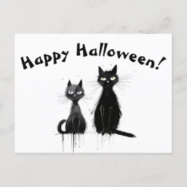 Ein zwei schwarze Katzen glückliches Halloween Postkarte