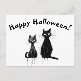 Ein zwei schwarze Katzen glückliches Halloween Postkarte