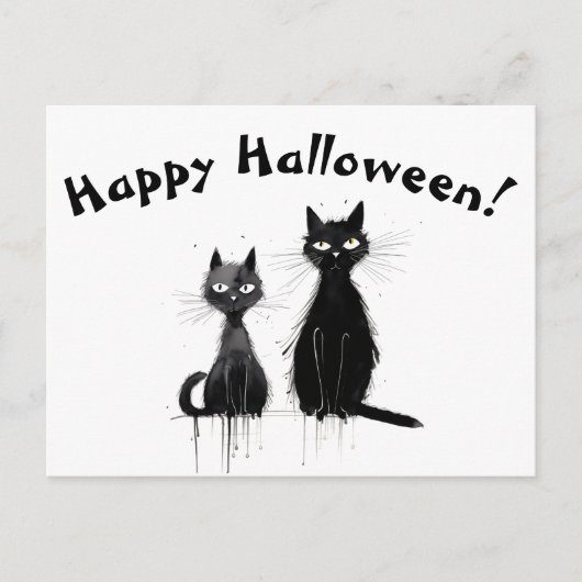 Ein zwei schwarze Katzen glückliches Halloween Postkarte (Vorderseite)