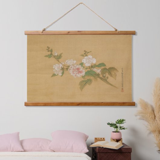 Ein Zweig blühender Hibiskus Tapestry Wandteppich Mit Holzrahmen (Schlafzimmer)