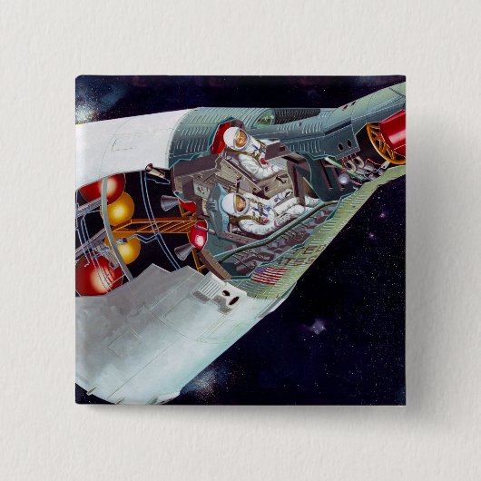 Ein zweiköpfiges Gemini-Raumschiff im Flug entführ Button (Vorderseite)