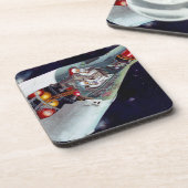 Ein zweiköpfiges Gemini-Raumschiff im Flug entführ Getränkeuntersetzer (Linke Seite)