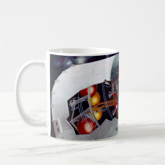 Ein zweiköpfiges Gemini-Raumschiff im Flug entführ Kaffeetasse (Links)