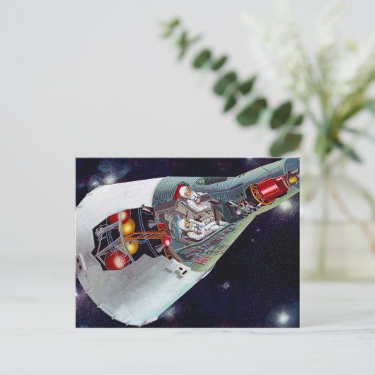 Ein zweiköpfiges Gemini-Raumschiff im Flug entführ Postkarte (Stehend Vorderseite)