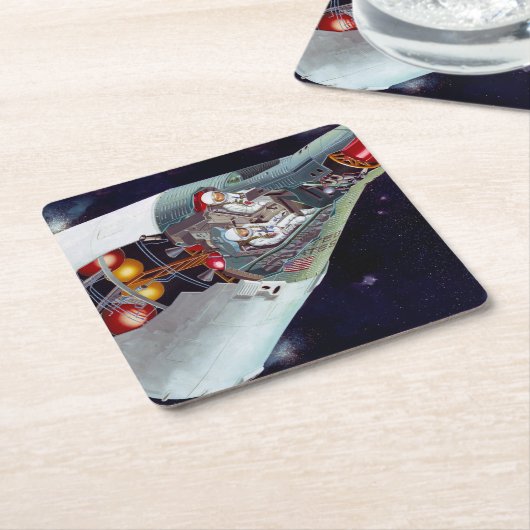 Ein zweiköpfiges Gemini-Raumschiff im Flug entführ Rechteckiger Pappuntersetzer (angewinkelt)