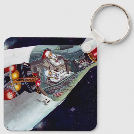 Ein zweiköpfiges Gemini-Raumschiff im Flug entführ Schlüsselanhänger (Rückseite)