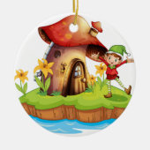 Ein Zwerg außerhalb eines Pilzhauses Keramikornament (Vorne)