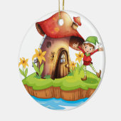 Ein Zwerg außerhalb eines Pilzhauses Keramikornament (Links)