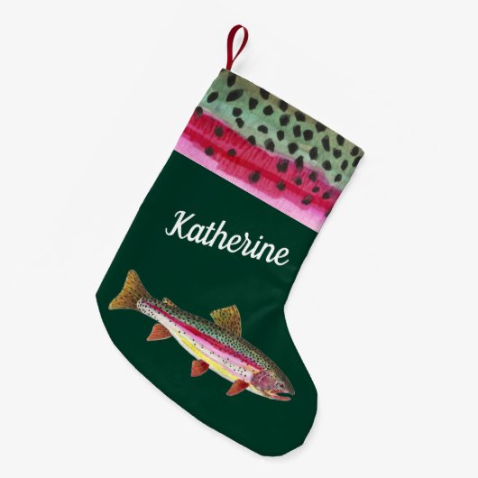 Einartiger Regenbogenforellen, die Frauen fischen Kleiner Weihnachtsstrumpf (Vorderansicht (hängend))