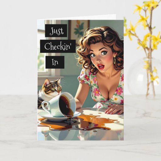 Einchecken | Funny Spilt-Kaffee Karte (Gelbe Blume)