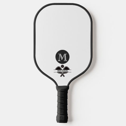 Eindeutiger Monogramm-Name Schwarz-weiß Pickleball Schläger (Rückseite)