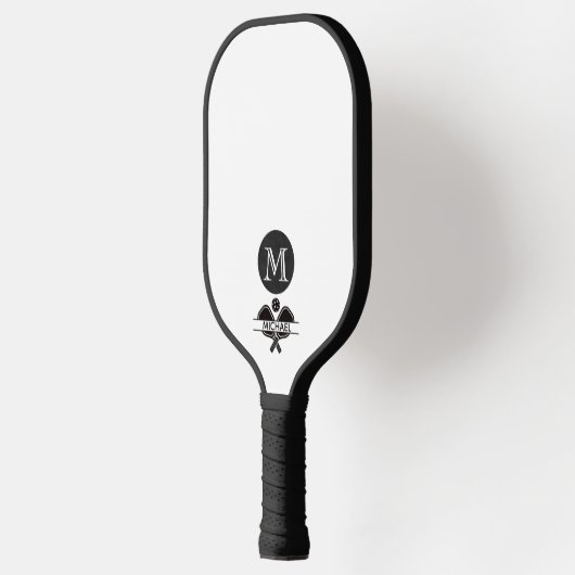 Eindeutiger Monogramm-Name Schwarz-weiß Pickleball Schläger (Links)