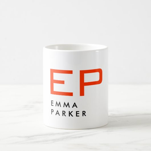 Eindeutiger Name Schwarz-weiß Trendy Red Monogram Kaffeetasse (Mittel)