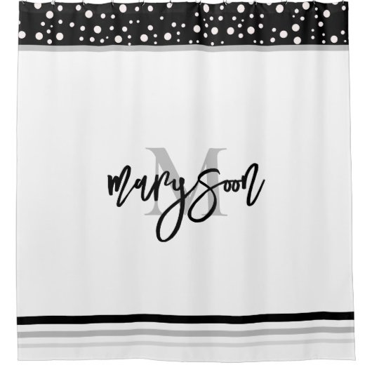 Eindeutiger Name und Monogramm, Schwarz und Weiß Duschvorhang (Vorderseite)