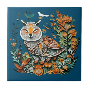Eindeutiges Design mit Vintage-Eule und Blumen Fliese