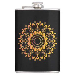 Eindeutiges goldenes Mandala-Design-95747 Flachmann