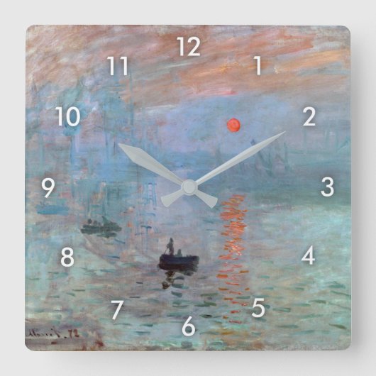 Eindruck, Sonnenaufgang, Claude Monet Quadratische Wanduhr (Vorderseite)