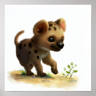 Eine 3D-Aquarellmalerei einer Niedlichen Hyena Poster