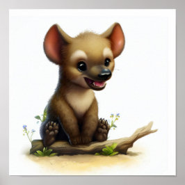 Eine 3D-Aquarellmalerei einer Niedlichen Hyena Poster