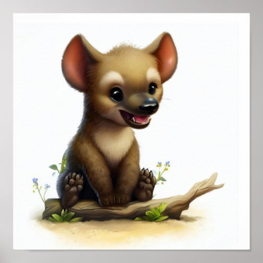 Eine 3D-Aquarellmalerei einer Niedlichen Hyena Poster (Vorne)