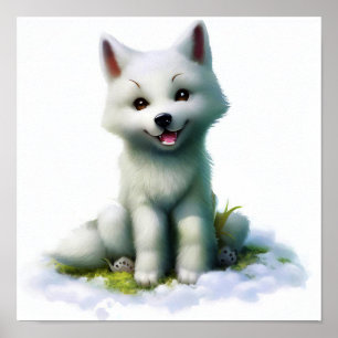Eine 3D-Aquarellmalerei eines arktischen Wolfs Poster