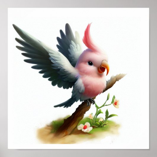Eine 3D-Aquarellmalerei eines Niedlichen Galah-Coc Poster (Vorne)