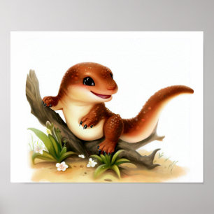Eine 3D-Aquarellmalerei eines Niedlichen Gila-Mons Poster