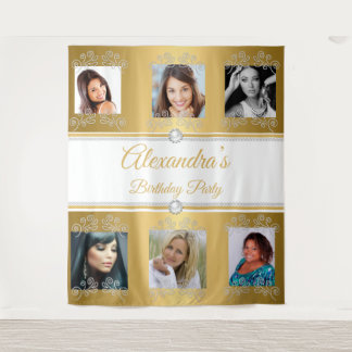 eine 6 Fotos Gold Geburtstagsparty White Pearl Wandteppich