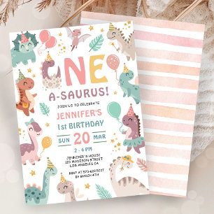 Eine A Saurus Dinosaurier Mädchen 1. Geburtstagsei Einladung