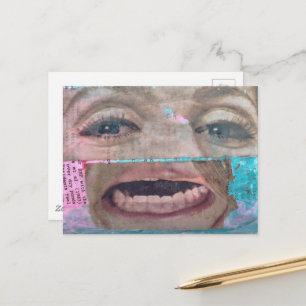eine abstrakte, einzigartige Collage mit Augen und Postkarte