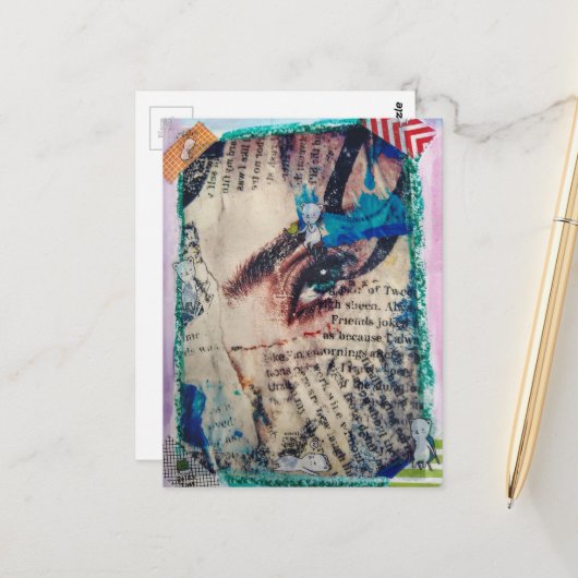 Eine abstrakte Mixed-Media-Collage mit Gesicht Postkarte (Vorderseite/Rückseite Beispiel)