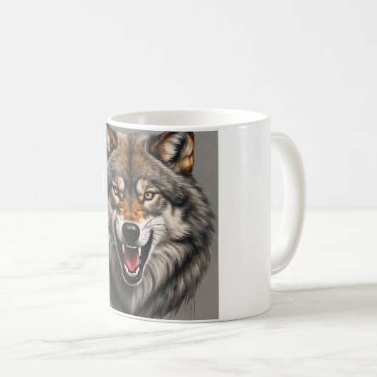 Eine aggressive Wolf-Tasse Kaffeetasse (VorderseiteRechts)