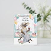 Eine ähnliche Katze trinkt Wein Happy Birthday Postkarte (Stehend Vorderseite)
