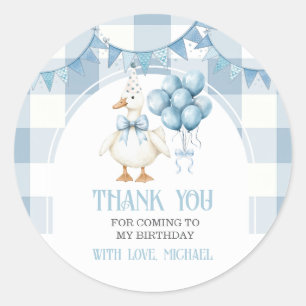 Eine alberne Gans 1. Geburtstag Blau Gingham Runder Aufkleber