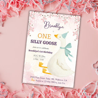 Eine alberne Gans 1. Geburtstag rosa floral Mädche Einladung
