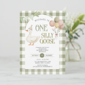 Eine Alberne Gans Birthday Balloon Green Gingham Einladung (Stehend Vorderseite)