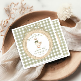 Eine alberne Gans-Bow-Gingham-1.-Geburtstagsservie Serviette