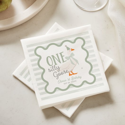 Eine alberne Gans grüne Schleife 1. Geburtstag Serviette