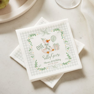 Eine alberne Gans Grüner Schleife Blumen 1. Geburt Serviette