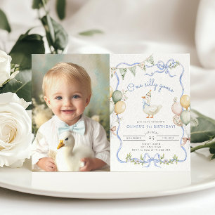 Eine alberne Gans Pastell-Foto Junge 1. Geburtstag Einladung